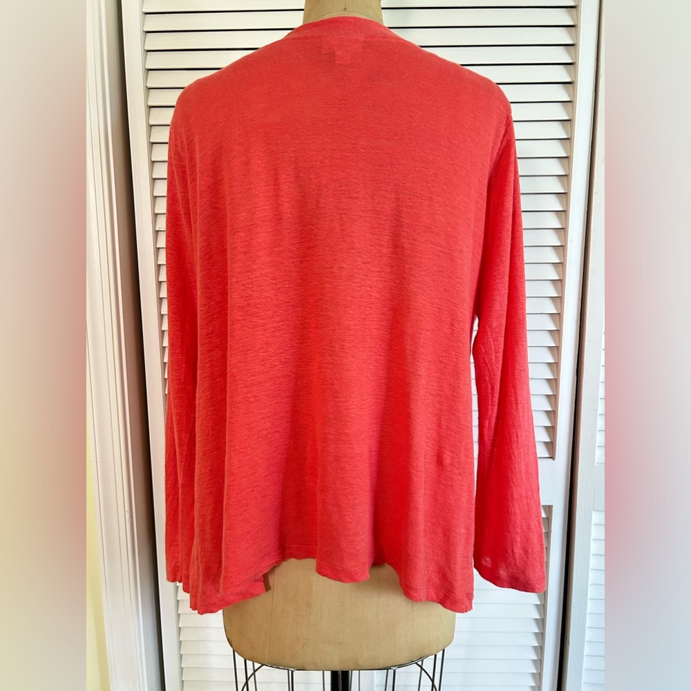 J Jill Love Linen Orange Coral Open Front Cardigan Women's Size Large Petite - Picture 4 of 8